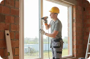 Operaio che installa serramenti