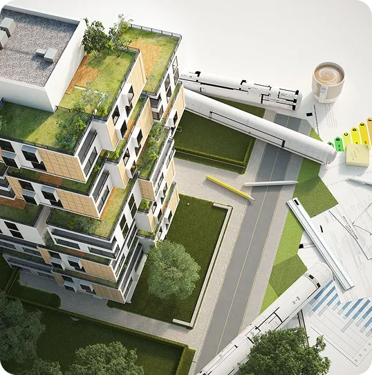 rendering di un palazzo da costruire